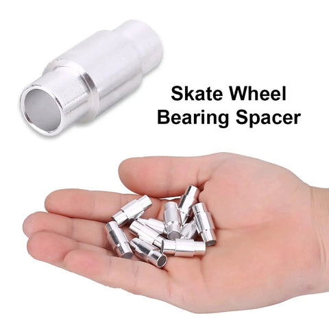 Hand holding skate wheel bearing spacers, 10 Pack Inline Skate Bearing Spacers Aluminum Alloy Axle Spacers Replacement For Roller Skates