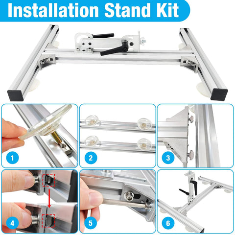 JQDML 24V reciprocating linear actuator mounted on aluminum installation stand with suction cups and speed controller