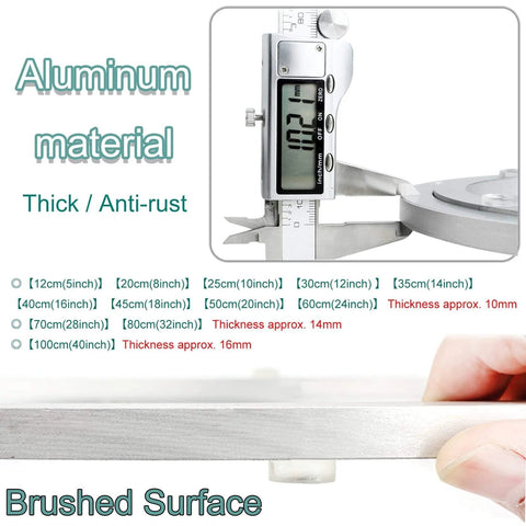 Measuring thickness of 5 Inch Heavy Duty Aluminum Lazy Susan Ball Bearing Turntable with digital caliper, showing anti-rust material
