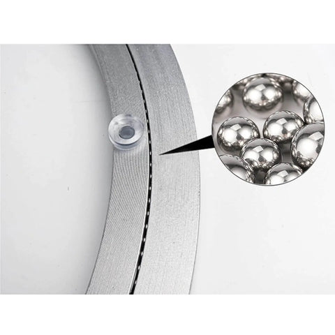 Close-up of a 4.7 Inch Aluminum Lazy Susan Turntable Bearing showing metal balls for smooth 360 rotation and heavy duty load capacity.
