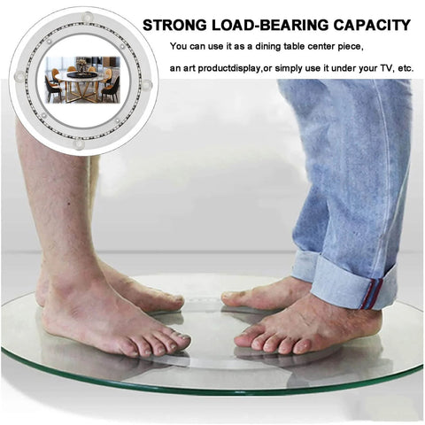 16 Inch Aluminum Lazy Susan Turntable Bearing supporting two people, demonstrating strong load capacity and quiet 360 rotation.