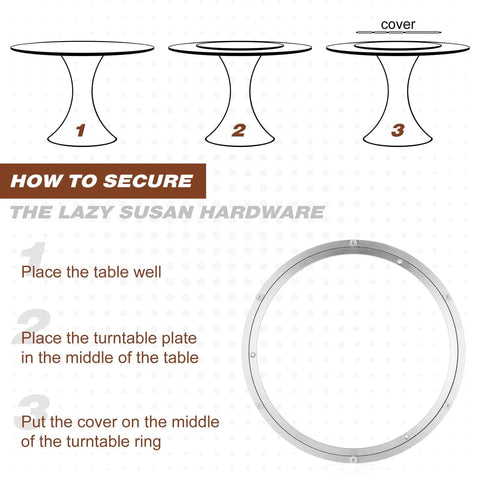 Guide for securing 2 Pack 16 Inch Aluminum Lazy Susan Turntable Bearings, Heavy Duty Rotating Hardware Rings for Kitchen & Dining Tables