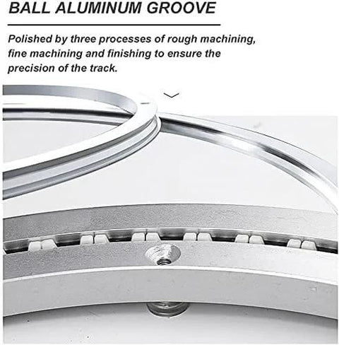 Close-up of Aluminum Alloy Lazy Susan Turntable Bearing with brushed silver groove detail and ball bearings for smooth rotation.