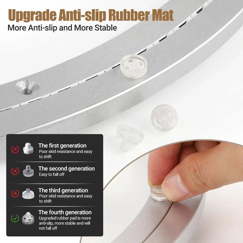 Close-up of anti-slip rubber mat upgrade on 20 Inch Heavy Duty Aluminum Lazy Susan Bearing Rotating Turntable Ring for Dining Tables.
