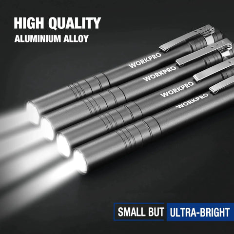 Aluminum LED Pen Light 4 Pack With Clip For Inspection And Emergency Use Includes 2AAA Batteries Pocket Sized Flashlight