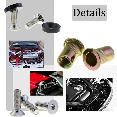 Aluminum M6 Car Spacer Screw Nut Set 60 Pcs Fender Bumper License Plate Frame showing engine bay installation details