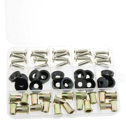 Aluminum M6 Car Spacer Screw Nut Set 60 Pcs Fender Bumper License Plate Frame in clear organizer case
