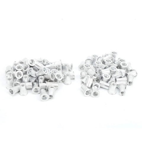 100 Piece Aluminum Pull Rivet Nuts Set Flat Head M6 For Metal Plates And Pipe Fastening with Organized Plastic Box displayed