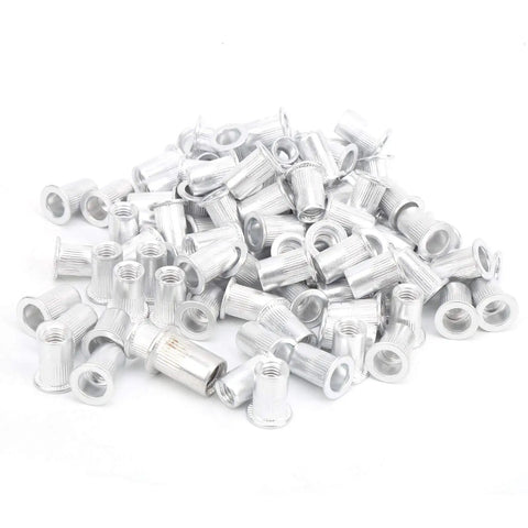 100 Piece Aluminum Pull Rivet Nuts Set Flat Head M6 For Metal Plates And Pipe Fastening With Organized Plastic Box Pro Grade Durable