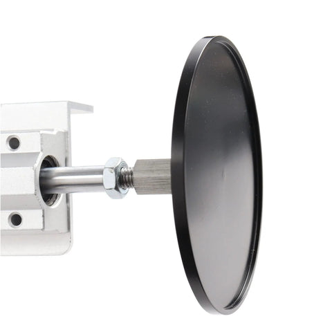 Side view of FREDORCH aluminum alloy M8 suction cup, 3.75-inch diameter, mounted to a silver actuator shaft with nut.