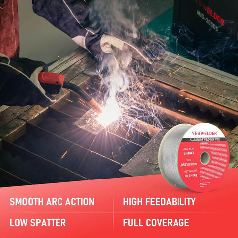 Pro Grade ER4043 Aluminum MIG Welding Wire 035 Inch Diameter 1 Pound Spool in use with smooth flow and great wetting by YESWELDER