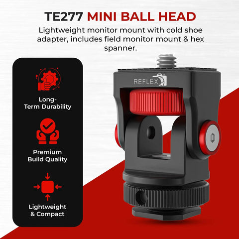 Aluminum Mini Ball Head With 360 Degree Rotation for Cameras Phones Monitors and LED Lights Supports Up To One Kilogram Cold Shoe Mount