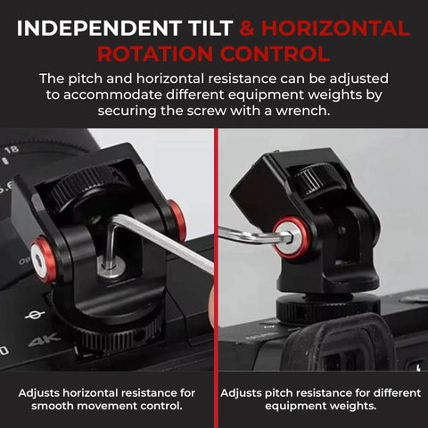 Close-up of Aluminum Mini Ball Head With 360 Degree Rotation on camera, showing tilt and rotation control, supports up to one kilogram.
