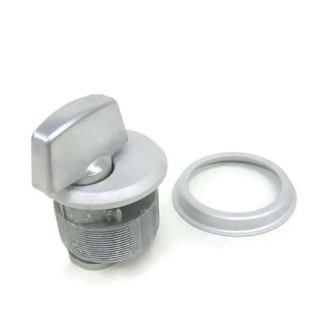 Durable aluminum silver storefront mortise lock cylinder with thumbturn and Adams Rite cam, standard 1 inch length and 1 32 inch diameter.