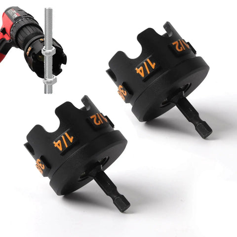 Durable aluminum nut spinning drill attachment quickly tightens and loosens 1/4, 3/8, 1/2 inch threaded rods with hex shank compatibility.
