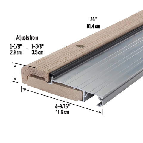 4-9/16 in. x 1-1/8 in. x 36 in. Silver Adjustable Aluminum & Hardwood Threshold Kit for French and Exterior Doors side view