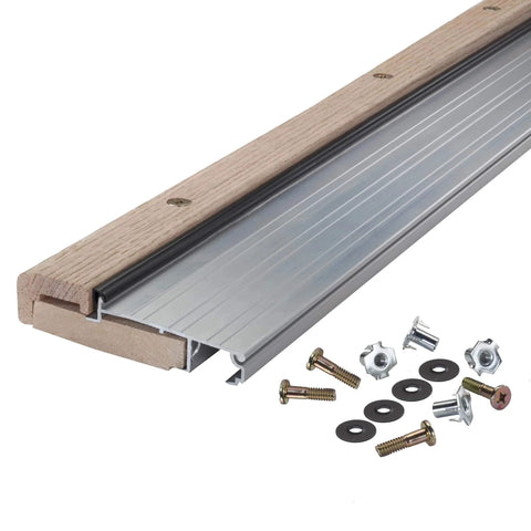 4-9/16 in. x 1-1/8 in. x 36 in. Silver Adjustable Aluminum & Hardwood Threshold Kit with installation hardware for doors
