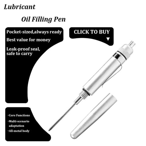 Aluminum Precision Vehicle Oiler Pen with Pinpoint Applicator and Pocket Clip shown with cap removed