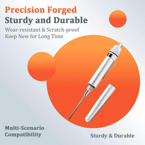 Aluminum Precision Vehicle Oiler Pen with Pinpoint Applicator and Pocket Clip Cover for SUVs RVs Trucks, shown with cap removed
