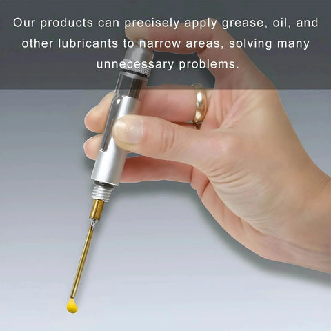 Hand holding Precision Aluminum Oiling Pen With Solid Needle And Pocket Clip Portable Lubrication Pin Point Applicator for Machinery Maintenance