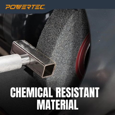 Close-up of 6 Inch Aluminum Oxide Grinding Wheel 150 Grit For Bench Grinder With Half Inch Arbor, showing chemical resistant material.