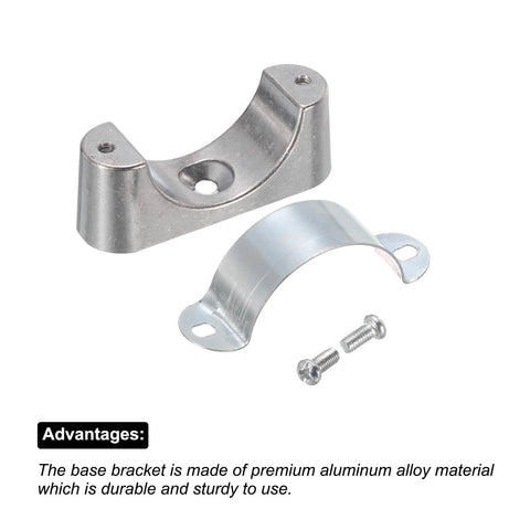 Two aluminum alloy pipe clamp brackets for 50mm OD pipe with mounting holes and screws