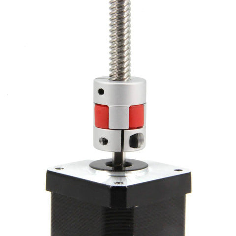 Two Pack Aluminum Plum Flexible Shaft Couplers 5mm to 8mm Bore installed on motor