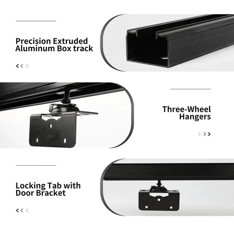 Commercial Grade Aluminum Pocket Door Track Kit For Ceiling Mount Box Rail Sliding Hardware, three-wheel hangers shown
