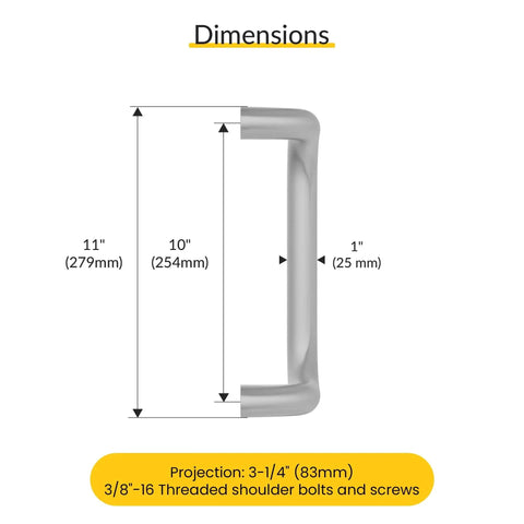 Offset Back To Back Aluminum Pull Handles With Clear Anodized Finish 11 Inch Length 10 Inch Center To Center 1 Inch Diameter
