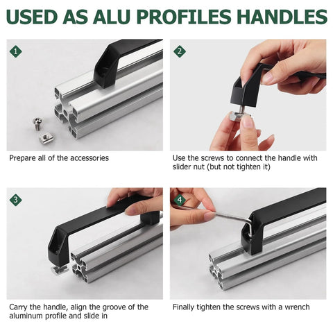 4 Pack Aluminum Rectangular Industrial Pull Handles With 90mm Hole Spacing for 20 Series EU Installation Guide