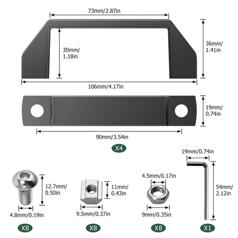 4 Pack Aluminum Rectangular Industrial Pull Handles With 90mm Hole Spacing For 20 Series European Standard Aluminum Extrusion