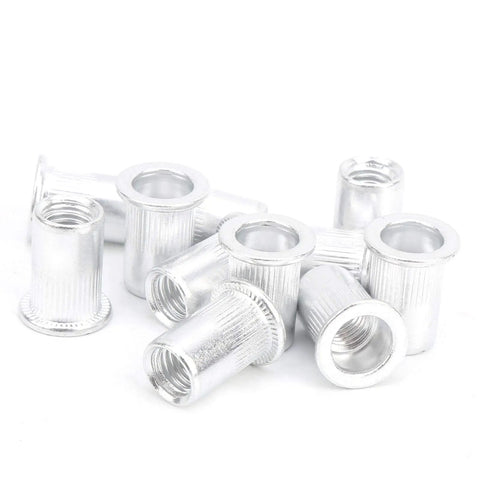 Aluminum Pull Riveting Nuts Set with Flat Head for Vertical Install, 100 Pcs Multi Size M3 M4 M5 M6 M8 M10, Heavy Duty Hardware Fasteners