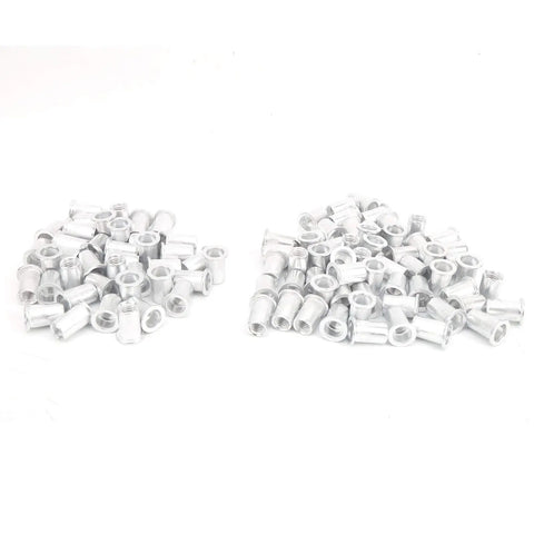 Aluminum Pull Riveting Nuts Set with Flat Head for Vertical Install, 100 Pcs Multi Size M3 M4 M5 M6 M8 M10, Heavy Duty Hardware Fasteners
