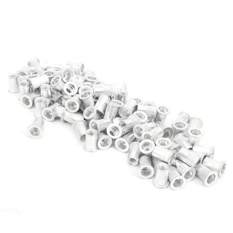 100 Piece Aluminum Pull Rivet Nuts Set Flat Head M6 For Metal Plates And Pipe Fastening With Organized Plastic Box Pro Grade Durable Aluminum Material