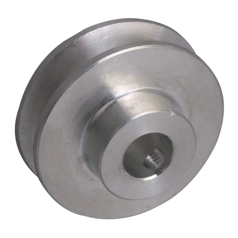 Aluminum Alloy Single Groove Pulley 31x15x8mm with 8mm bore, ideal for 3 to 5mm PU belts, shown in compact belt drive component view.