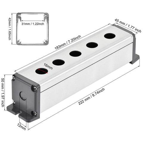 Five Hole 16mm Aluminum Push Button Station Box With PG7 Cable Gland And Mounting Base For Industrial Control Panels