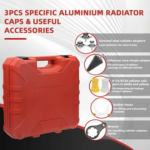 HZAUTOS 28-piece coolant vacuum refill kit in red hard-shell case with 23 radiator adapters for automotive cooling