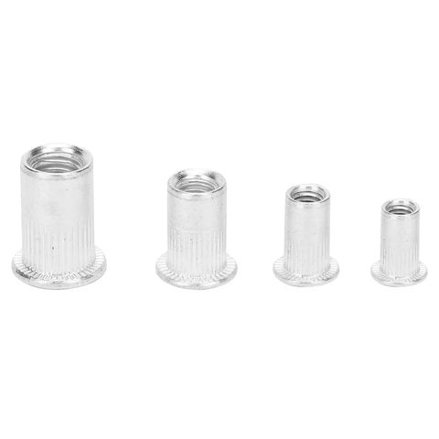 Versatile Aluminum Rivet Nut Set M4 M5 M6 M8, 100-Piece Go-To Kit, shown in varying sizes for electromechanical assembly.