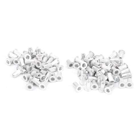 100 Pcs Aluminum Rivet Nuts M3 Flat Head Pull Rivet Nut Assortment Kit Pro Grade In Plastic Box For Metal Panels, Automotive, Aviation, And Rail Applications For DIY Projects, Marine, Industrial, And Workshop Use visible in the image.