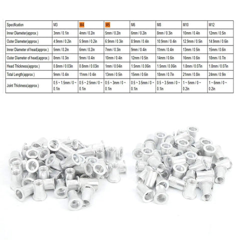 100 Piece Aluminum Pull Rivet Nuts Set Flat Head M6 For Metal Plates And Pipe Fastening With Organized Plastic Box layout