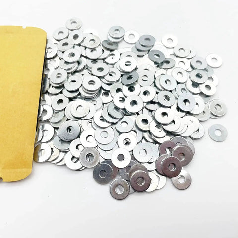 Aluminum Rivet Washer Set For 1/8 Inch Blind Rivets 350 Pcs Corrosion Resistant, spread from brown package.