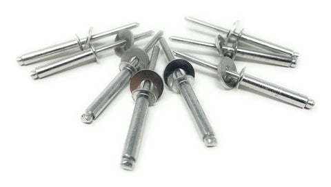 Aluminum Back Up Rivet Washers for 3 16th Inch Rivets Pack of 250 shown with metal rivets on white background