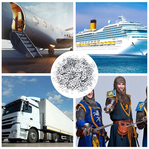 Collage with vehicles, historical figures, and 600 Pieces Aluminum Backup Pop Rivet Washers 3/16 X 1/2 Inch For Boats And Cars