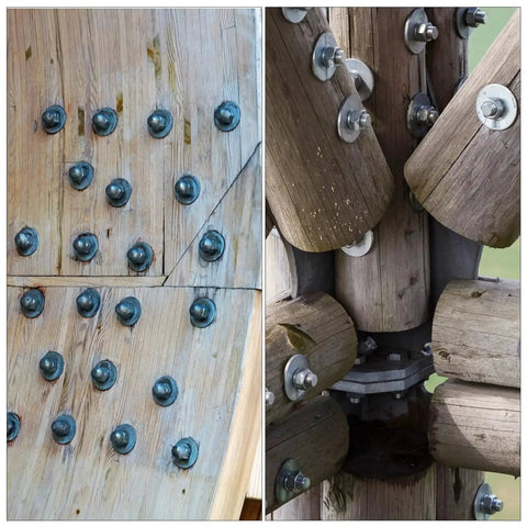 Wooden structure with Aluminum Pop Rivet Washers For One Eighth Inch Rivets 250 Pack reinforcing joints
