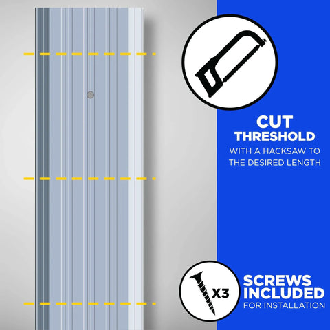 Sturdy Aluminum Fluted Saddle Threshold, Mill Finish: Stylish Doorway Transition Draft Protection (1/4-Inch by 4-Inch - 36-Inch) TH041 shown with cutting instructions and screws included.