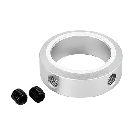 (4-Pack) Aluminum Alloy 10mm Bore Shaft Collars Screw Style, showing single collar with screws, 10mm bore, 16mm OD, 8mm width