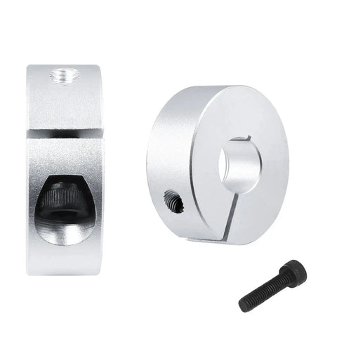 Lightweight aluminum shaft collar set, 6mm bore with 20mm outer diameter and 8mm thickness, four pieces with M4 screws, front view.
