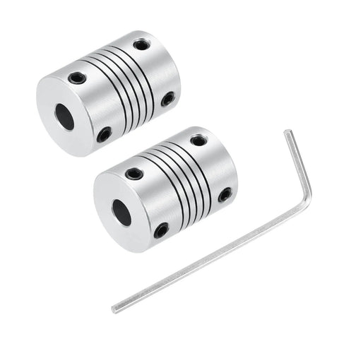 2Pcs 4mm to 4mm Aluminum Alloy Shaft Coupling L25xD19 Flexible Coupler Beam for 3D Printer CNC Machine DIY Encoders and Motors Shaft,Silver