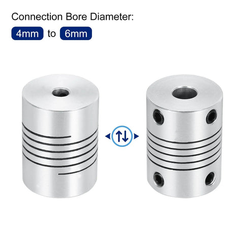 2Pcs 4mm to 4mm Aluminum Alloy Shaft Coupling L25xD19 Flexible Coupler Beam for 3D Printer CNC Machine DIY Encoders and Motors Shaft, Silver