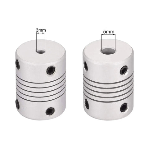 Flexible Aluminum Shaft Coupling For Motors 3mm To 5mm Connection, 25mm Length, 19mm Outer Diameter, Zero Backlash One Piece Metallic Coupler